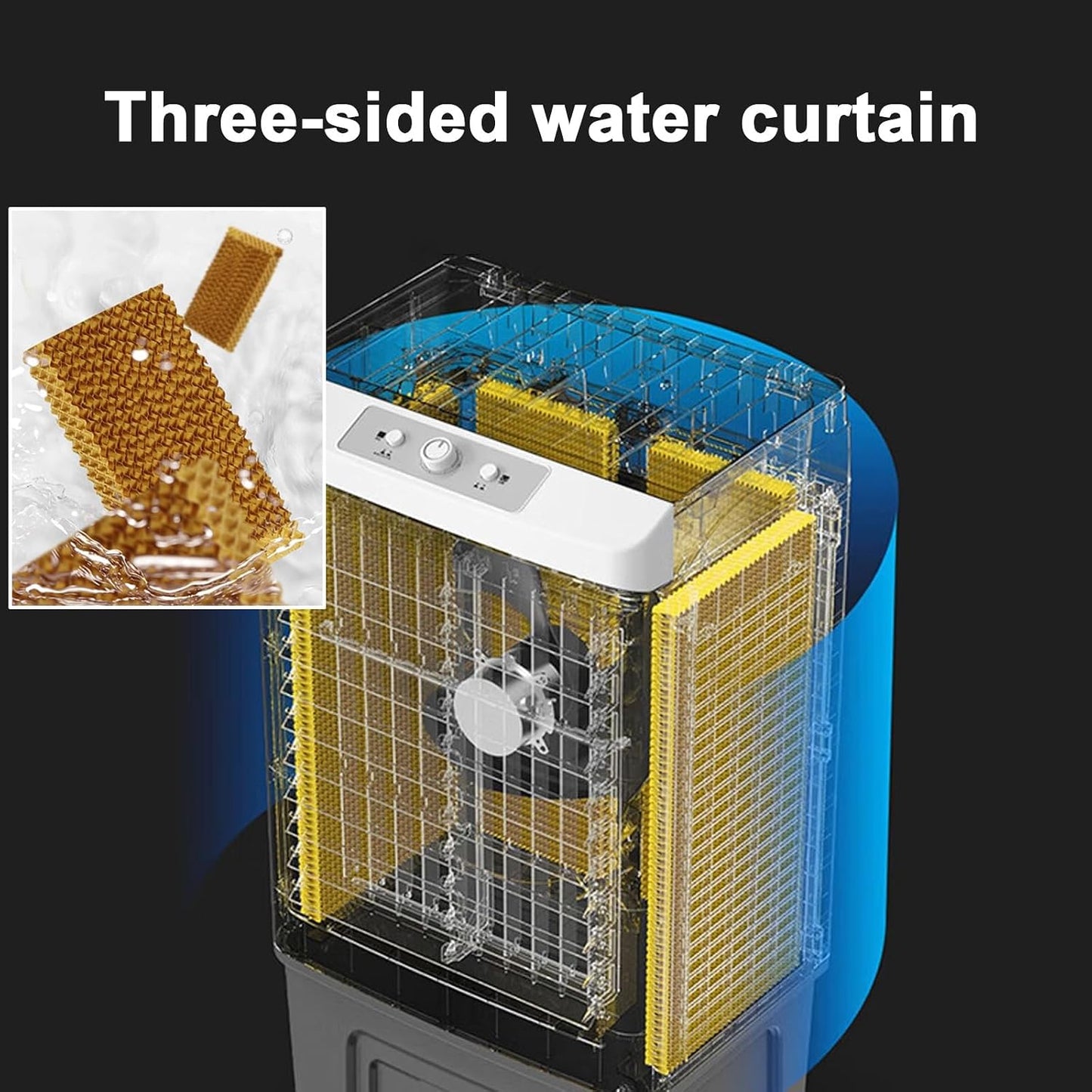 GENERIC Refroidisseur D'air Par évaporation Portable, Refroidisseur De Marais 3 En 1 Avec Ventilateur à 3 Vitesses, Oscillation à 120°, 4 Blocs De Glace, Réservoir De 55 L Pour Une Utilisation En Intérieur Et