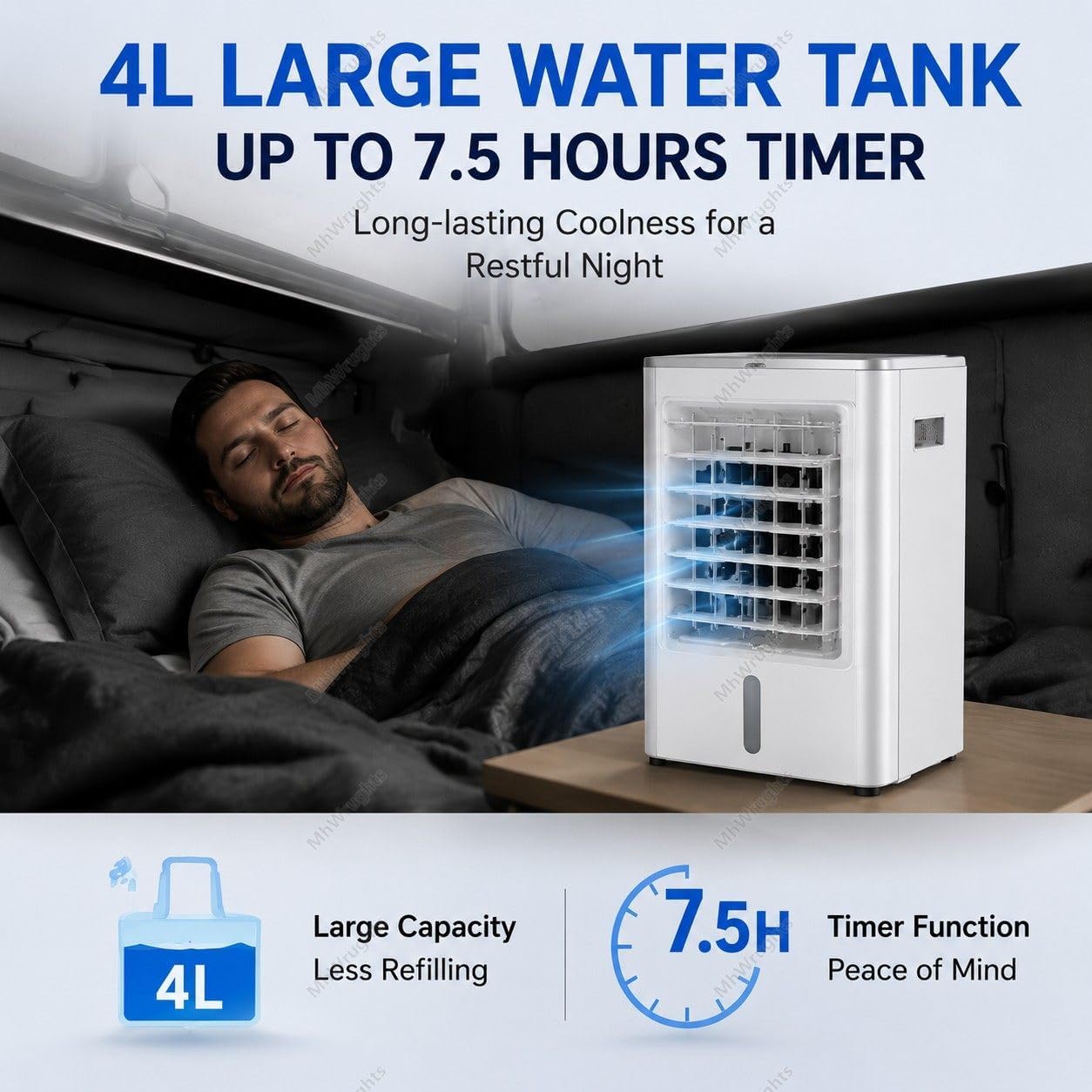  Refroidisseur D'air Portable 12 V/24 V, Mini Climatiseur évaporatif 4 En 1 Avec Réservoir D'eau De 4 L, Ventilateur De Refroidissement Télécommandé Pour Camion Et Camping-Car Car-12V