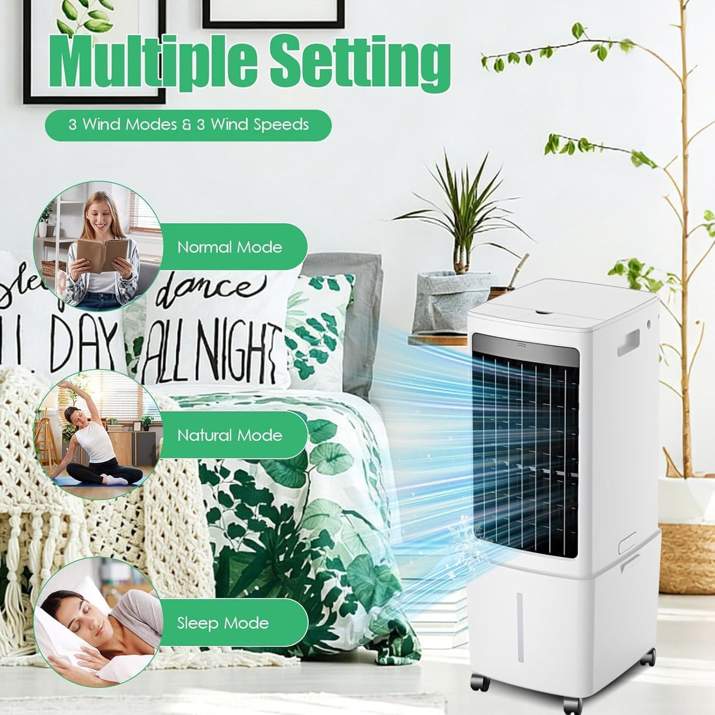 GENERIC Refroidisseur D'air évaporatif Portable, 3100 CFM, Refroidisseur De Marais Avec 3 Modes Et 3 Vitesses, Oscillation à 120°, Minuterie De 0 à 7,5 H, Pour Terrasse, Garage, Refroidissement Extérieur