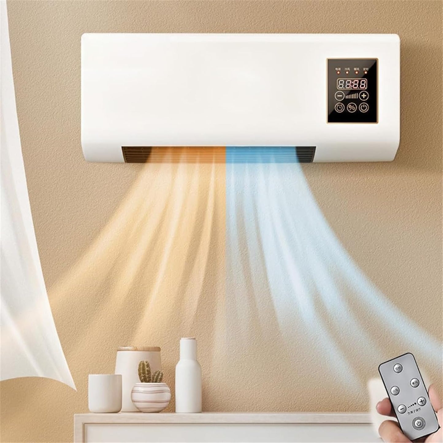 Climatiseur Mural Avec Télécommande, Chauffage Compact Pour Chambre Et Bureau, Fonctionnement Calme, Chauffage Rapide 40°C, Fonction De Minuterie Intégrée, Idéal Pour L'été Et L'hiver
