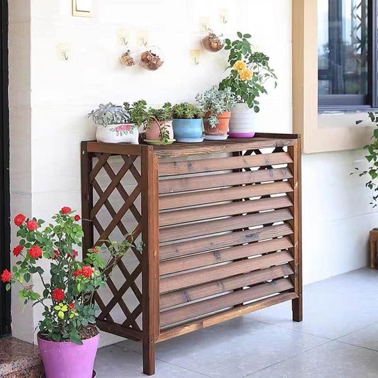 Étagère À Fleurs Pour Climatiseur Support Pour Plantes En Bois Massif Anti-Corrosion Support Pour Climatiseur Extérieur En Bois Marron Clôture Pour Climatiseur Parfait Pour La Décoration De Ter