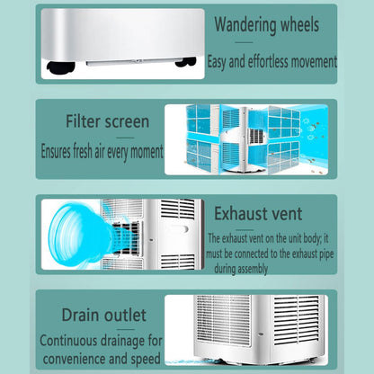 GENERIC Compact Portable AC Unit 7000 BTU, Modes De Déshumidification Et Ventilateur Cool Pour Les Chambres Jusqu'à 350 Pieds Carrés, Mode Veille Silencieux, Télécommande, Conception Mobile Facile Avec Roues