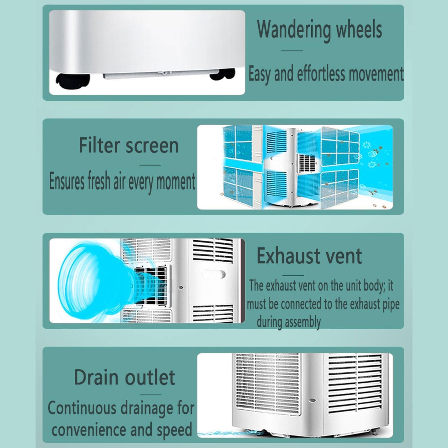 GENERIC Climatiseurs Portables 7000BTU AC Portable Avec Télécommande, Minuterie 24 H, Mode Veille, Kit De Fenêtre Sans Mur, Unité De Refroidissement Avec 2 Vitesses Et 3 Modes, Ventilateur De Refroidissement