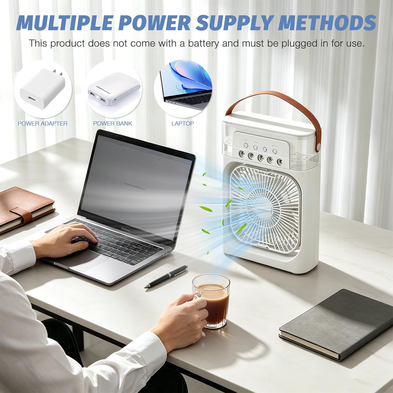  Foreverup Climatiseur Mobile Portable, Mini Refroidisseur D'air Avec Diffuseur D'eau, Mini Air Climatiseur Ventilateur Avec 3 Velocità, Timer, 7 Lumières LED Pour La Maison,la Chambre(Blanc)