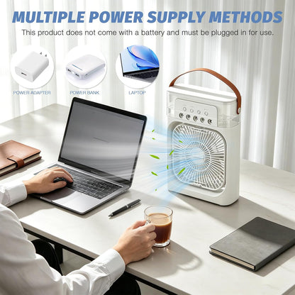  Foreverup Climatiseur Mobile Portable, Mini Refroidisseur D'air Avec Diffuseur D'eau, Mini Air Climatiseur Ventilateur Avec 3 Velocità, Timer, 7 Lumières LED Pour La Maison,la Chambre(Blanc)