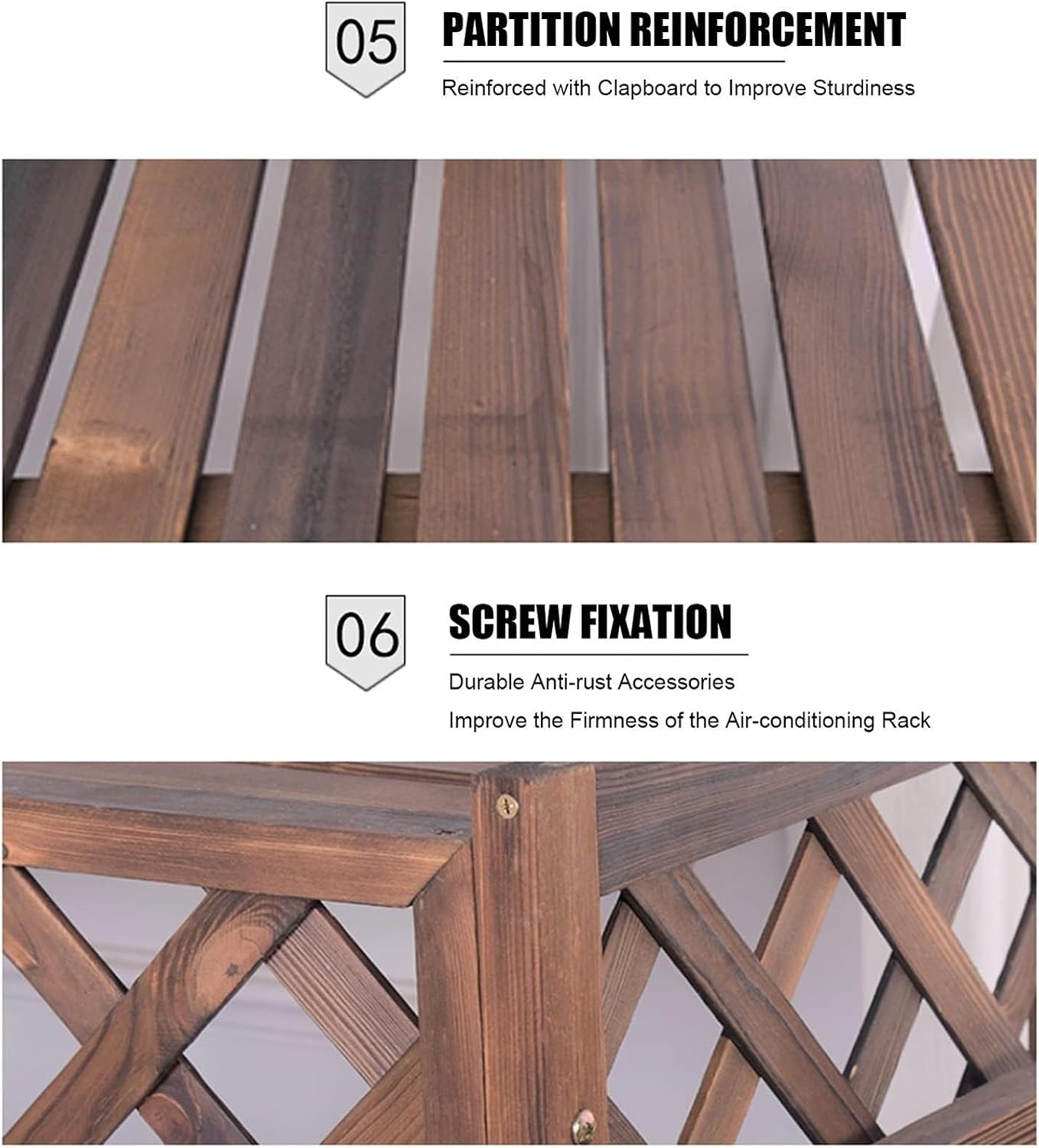  Housse De Climatiseur En Bois Massif Et écran De Garde-corps – Poubelle Multifonction Avec Support De Fleur Pour Pompe à Chaleur, Grille De Protection Pour Une Utilisation En Extérieur