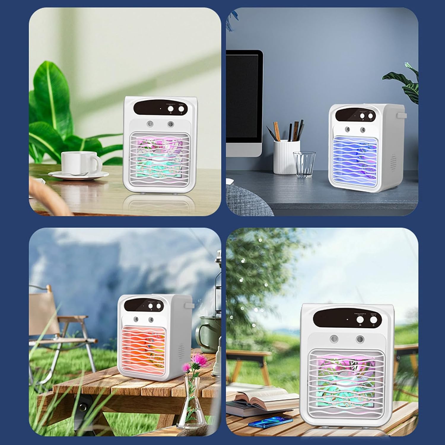  Naroote Ventilateur De Bureau USB, Climatiseur électrique De Bureau Rechargeable Avec Humidificateur Et Réservoir D'eau De 1000Ml, Appareils De Refroidissement Portables Pour L'été (WHITE)
