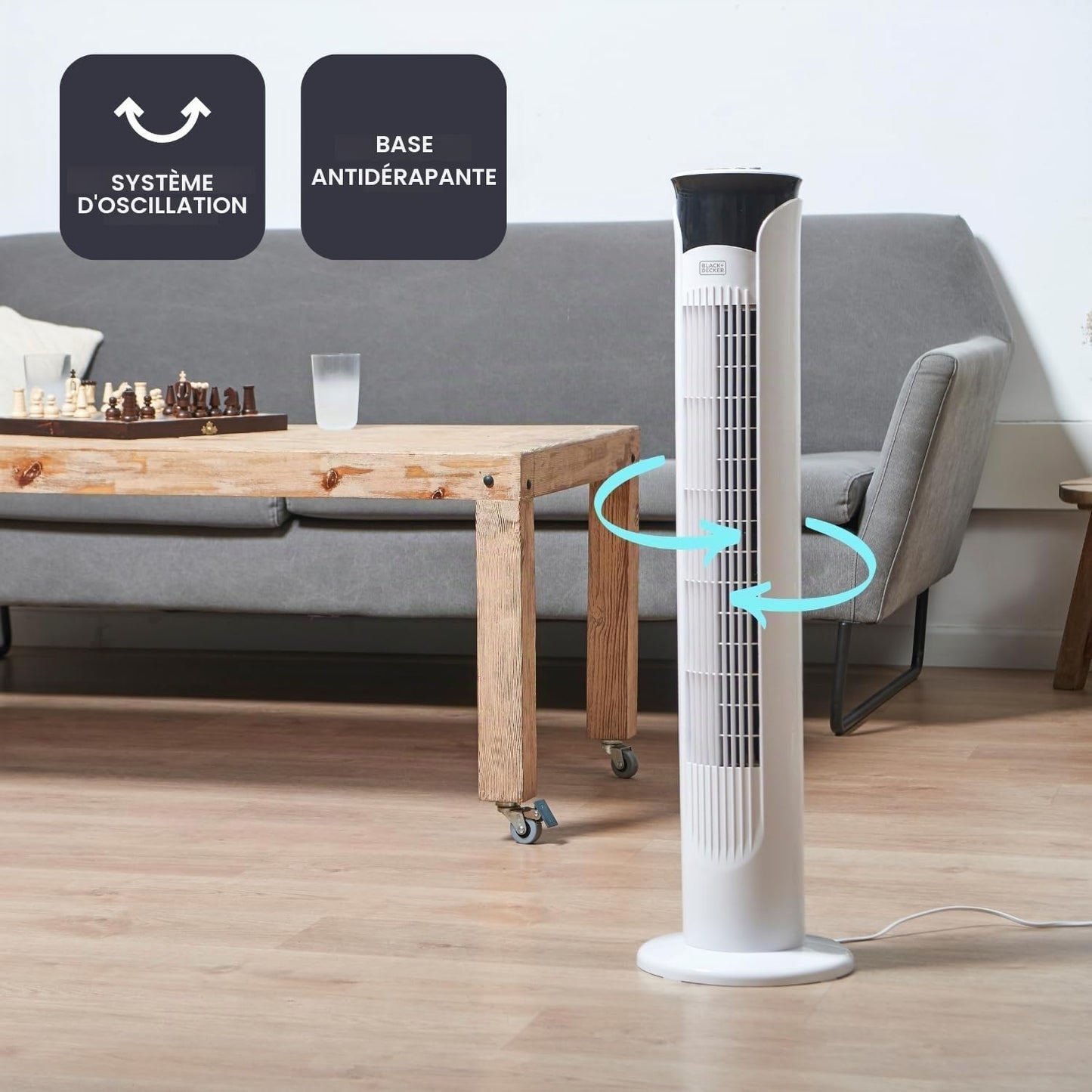 Black & Decker BLACK+DECKER - Ventilateur Colonne + 45 W | 81 Cm | Oscillant Et Silencieux | 3 Vitesses | Minuteur 2 H | Base Antidérapante | Poignée | Puissant Flux D'air | Blanc