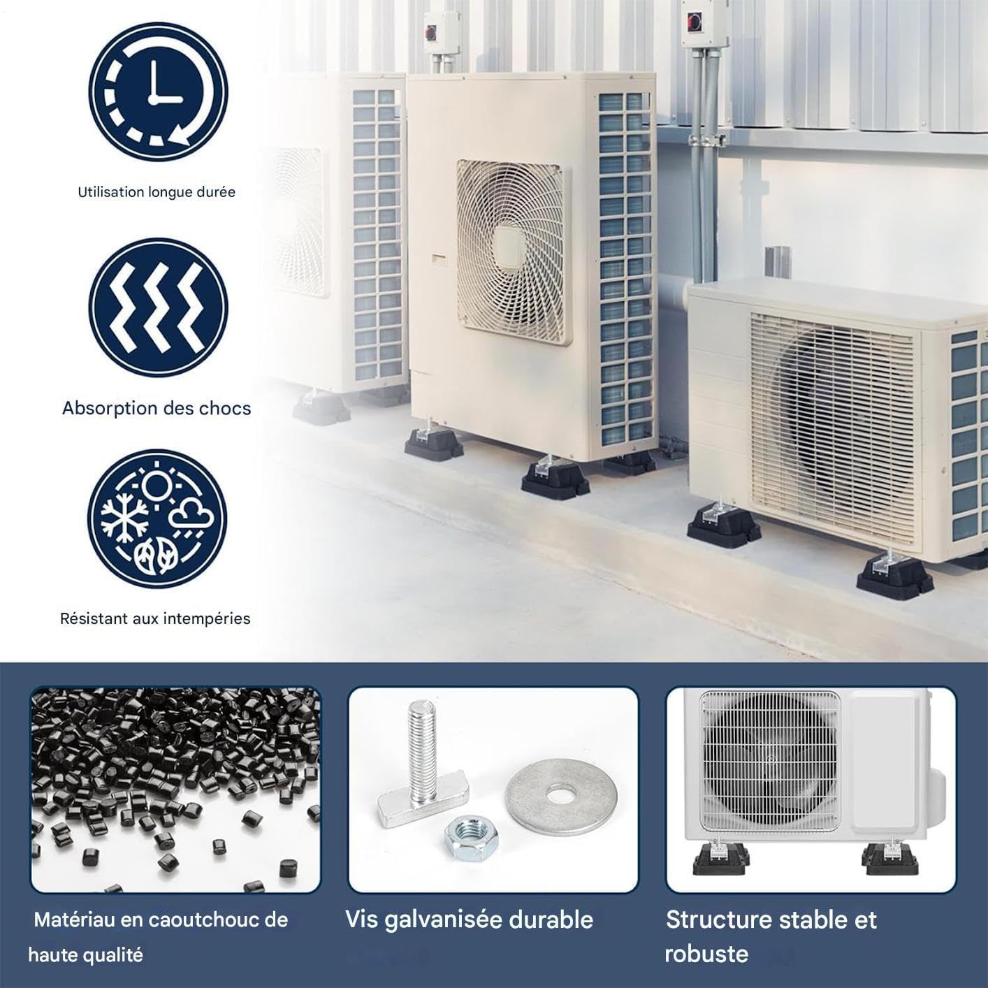  Supports Antivibratiles Pour Climatiseurs | Base Antivibratile Pour Climatiseur - Support Renforcé Pour Compresseur Extérieur Climatiseur Split Installation Au Sol