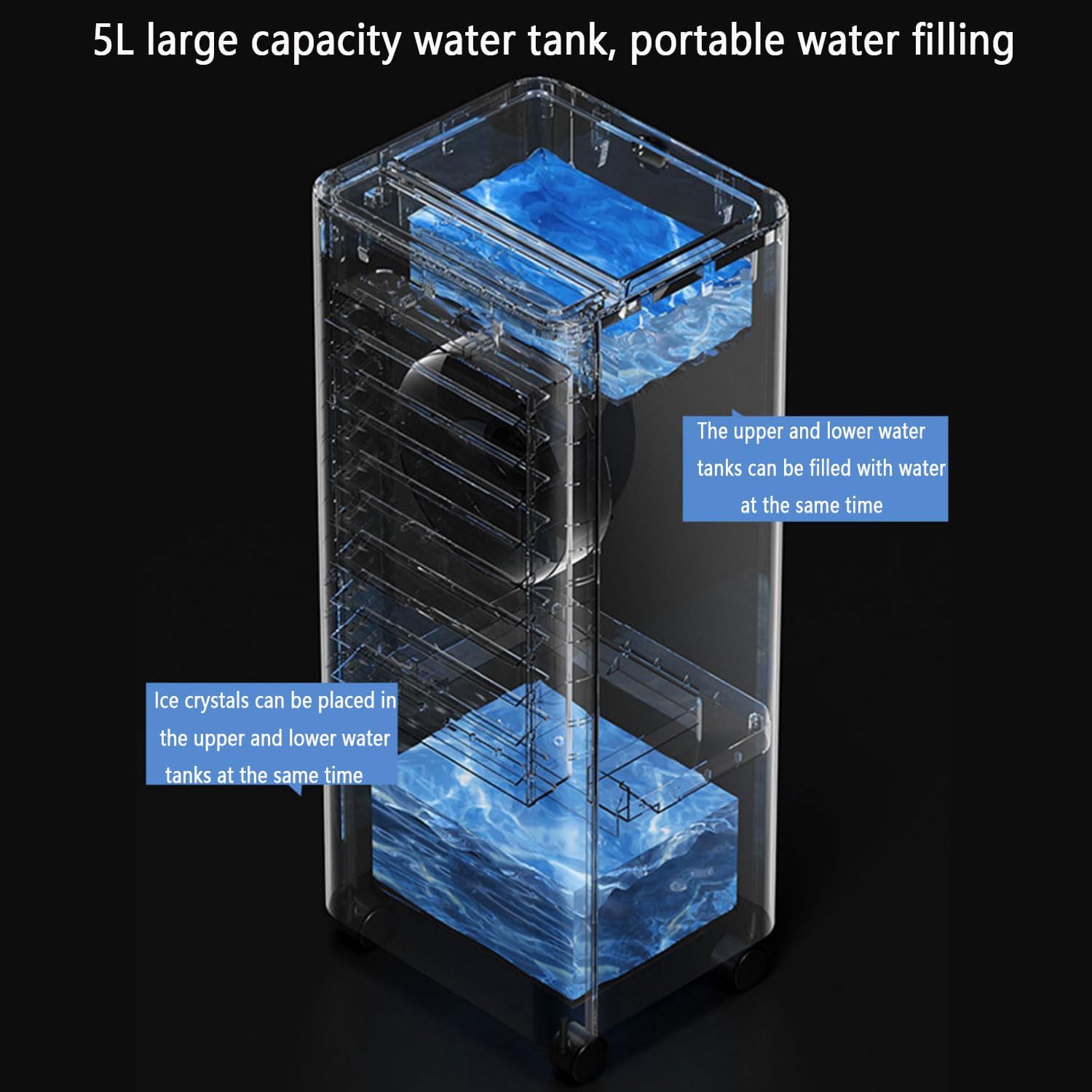 GENERIC Climatiseur Portable Avec Ventilateur Et Système De Refroidissement Sans évacuation, 3 Vitesses, Grand Réservoir, Silencieux (46 DB), Minuterie 12 H Et Compartiment à Glace. Idéal Pour La Ch