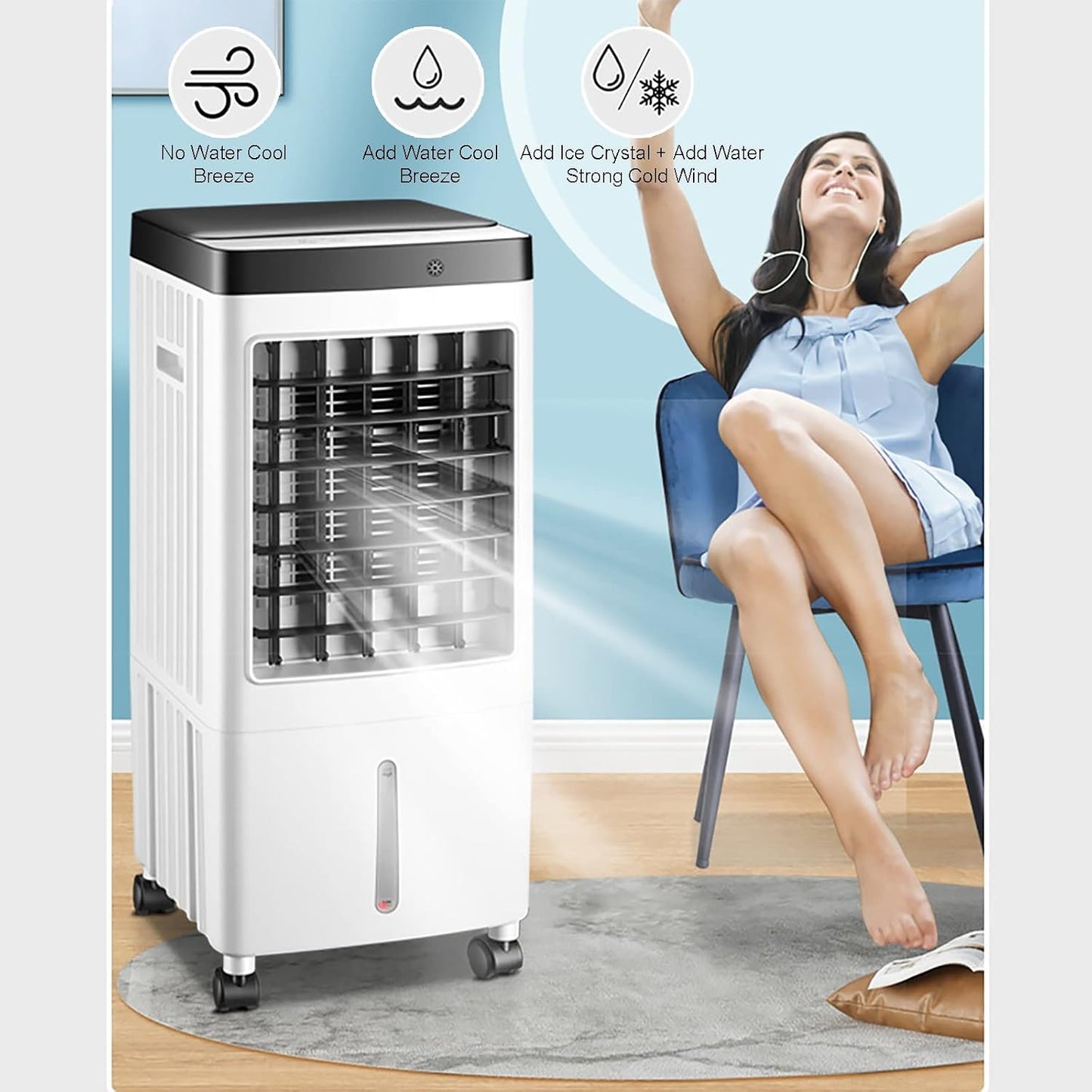  Refroidisseur D'air Par évaporation 4 En 1, Humidificateur Avec Réservoir De 10 L Et Purificateur D'air à Anions, Télécommande Avec Minuterie, 3 Vitesses Pour Le Rafraîchissement De La Maison Et Du