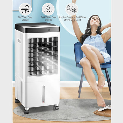 Refroidisseur D'air Par évaporation 4 En 1, Humidificateur Avec Réservoir De 10 L Et Purificateur D'air à Anions, Télécommande Avec Minuterie, 3 Vitesses Pour Le Rafraîchissement De La Maison Et Du