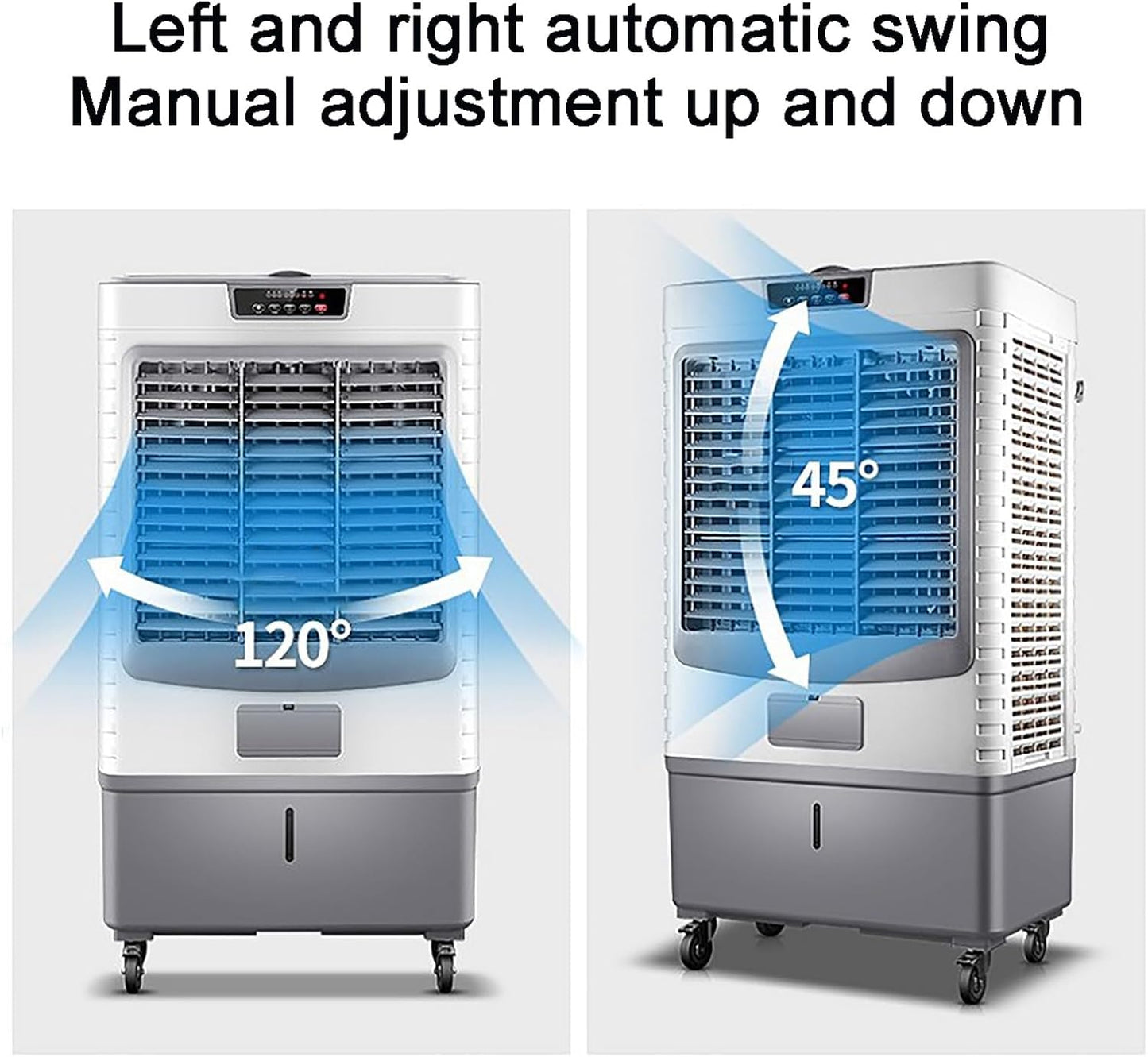 GENERIC Refroidisseur D'air Par évaporation Portable, Refroidisseur De Marais 3 En 1 Avec Ventilateur à 3 Vitesses, Oscillation à 120°, 4 Blocs De Glace, Réservoir De 55 L Pour Une Utilisation En Intérieur Et