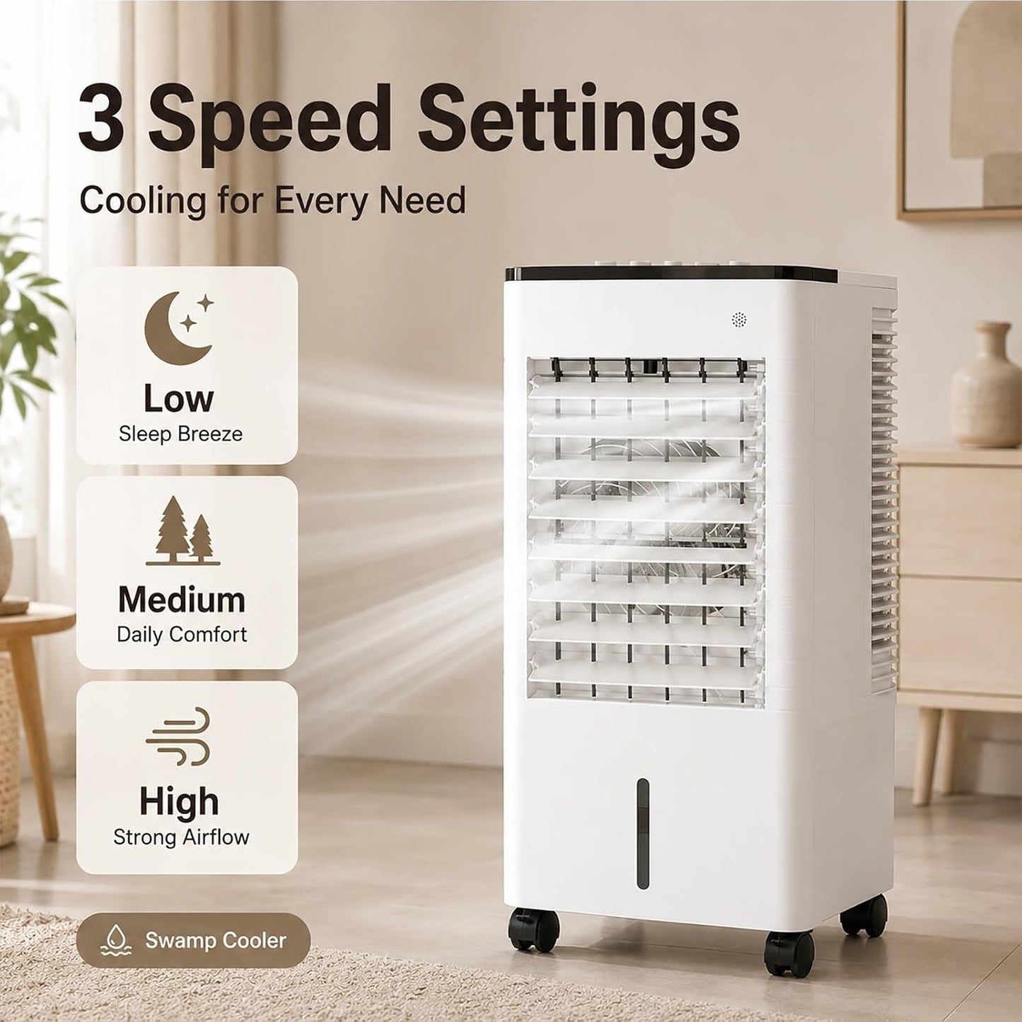  Rafraîchisseur D'air Par évaporation Portable, Rafraîchisseur D'air Avec TéLécommande, 3 Vitesses, Minuteur 12 H Pour Garage Entrepôt Ou Terrasse