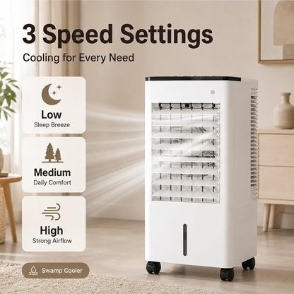 Rafraîchisseur D'air Par évaporation Portable, Rafraîchisseur D'air Avec TéLécommande, 3 Vitesses, Minuteur 12 H Pour Garage Entrepôt Ou Terrasse