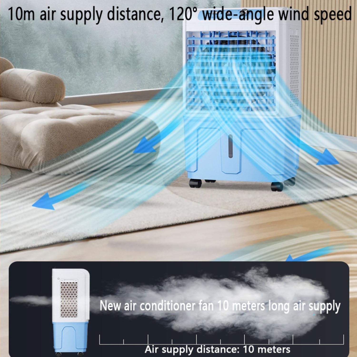 GENERIC Refroidisseur Par évaporation Portable, Ventilateur De Climatiseur à 3 Vitesses Avec Blocs De Glace, Oscillation à 120°, Silencieux, 36 DB, Design Mobile Pour Chambre, Bureau Et Utilisation à La