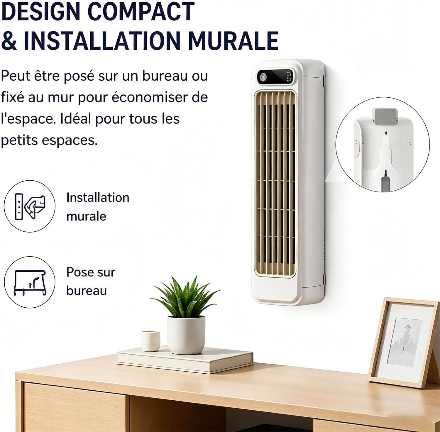  Climatiseur Mural Sans Évacuation – Climatiseur Mobile Portable Froid & Chaud, Climatiseur Portable Mural Ultra Silencieux Avec Télécommande, Minuterie 8H Pour Maison, Bureau (Flower*2)