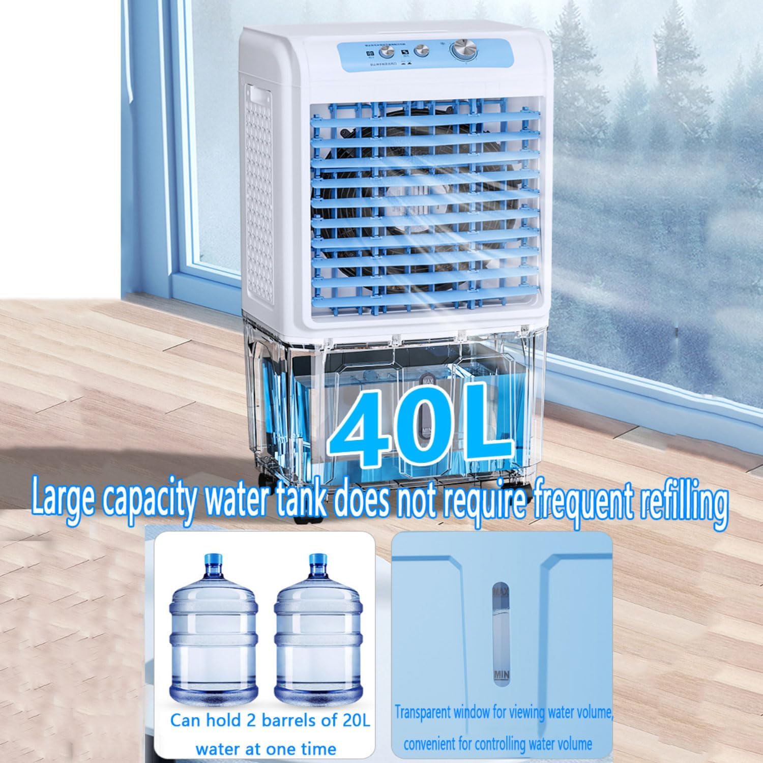  Refroidisseur D'air Par évaporation Avec Grand Réservoir D'eau, Climatiseur Portable Avec Bloc Réfrigérant, Oscillation à 120°, 3 Vitesses, Sans Tuyau, Pour Garage, Jardi
