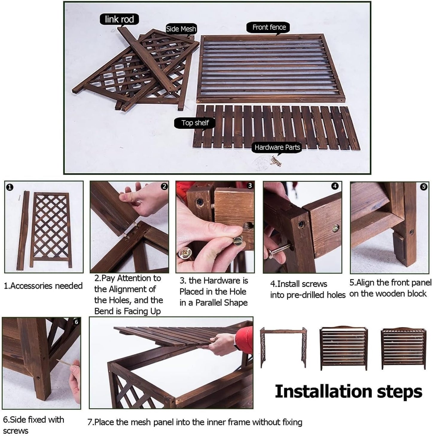  Couvercle De Protection En Bois Pour Climatiseur Extérieur, Cadre étanche Pour Climatiseur Extérieur à Persiennes, Coque De Poubelle Dissimulée, Facile à Installer