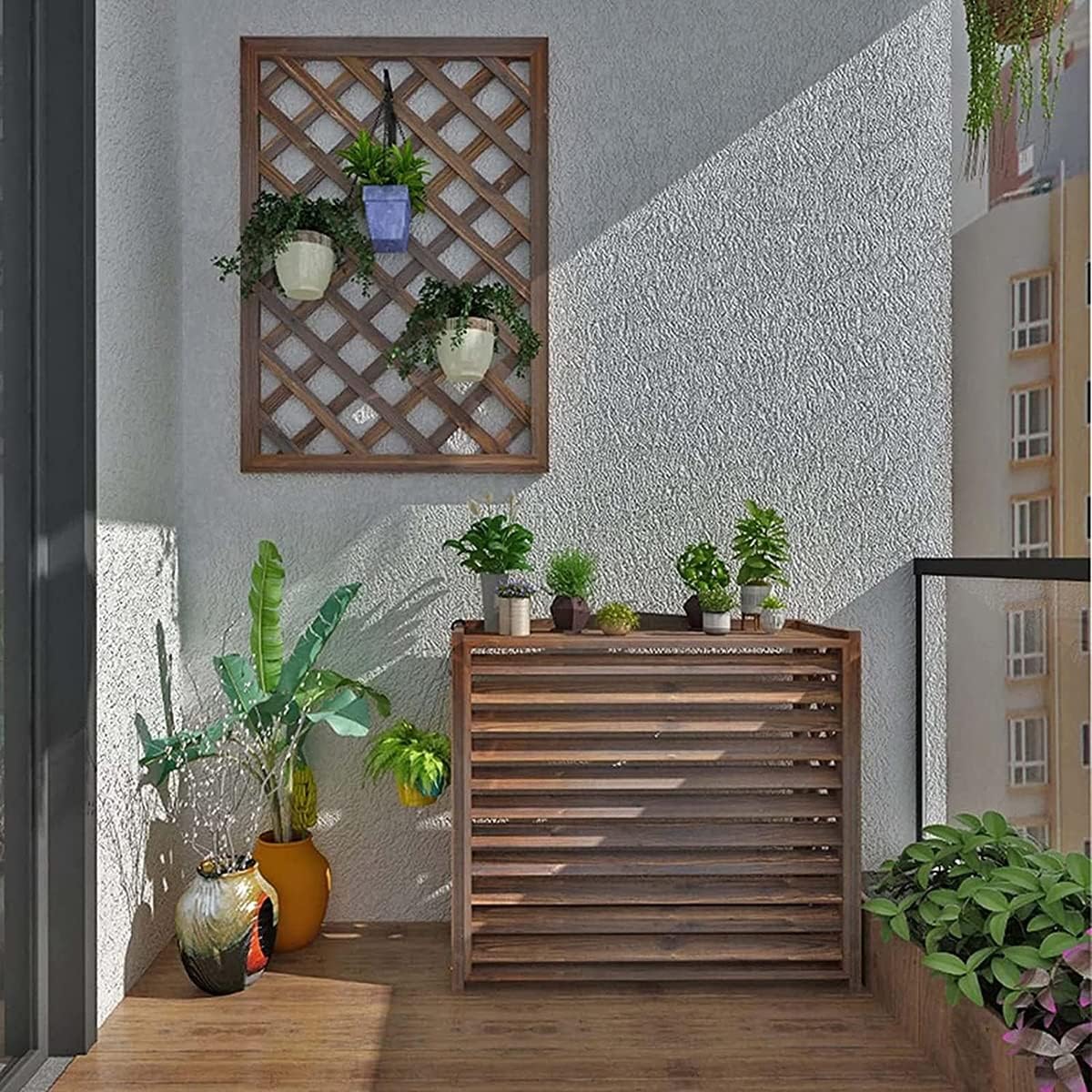 Housse De Climatiseur En Bois Pour Extérieur, Volets Décoratifs Et Grilles De Protection, Support De Fleur Pour Unité AC, Clôture Résistante Aux Intempéries (taille : 105 X 47 X 100 Cm)