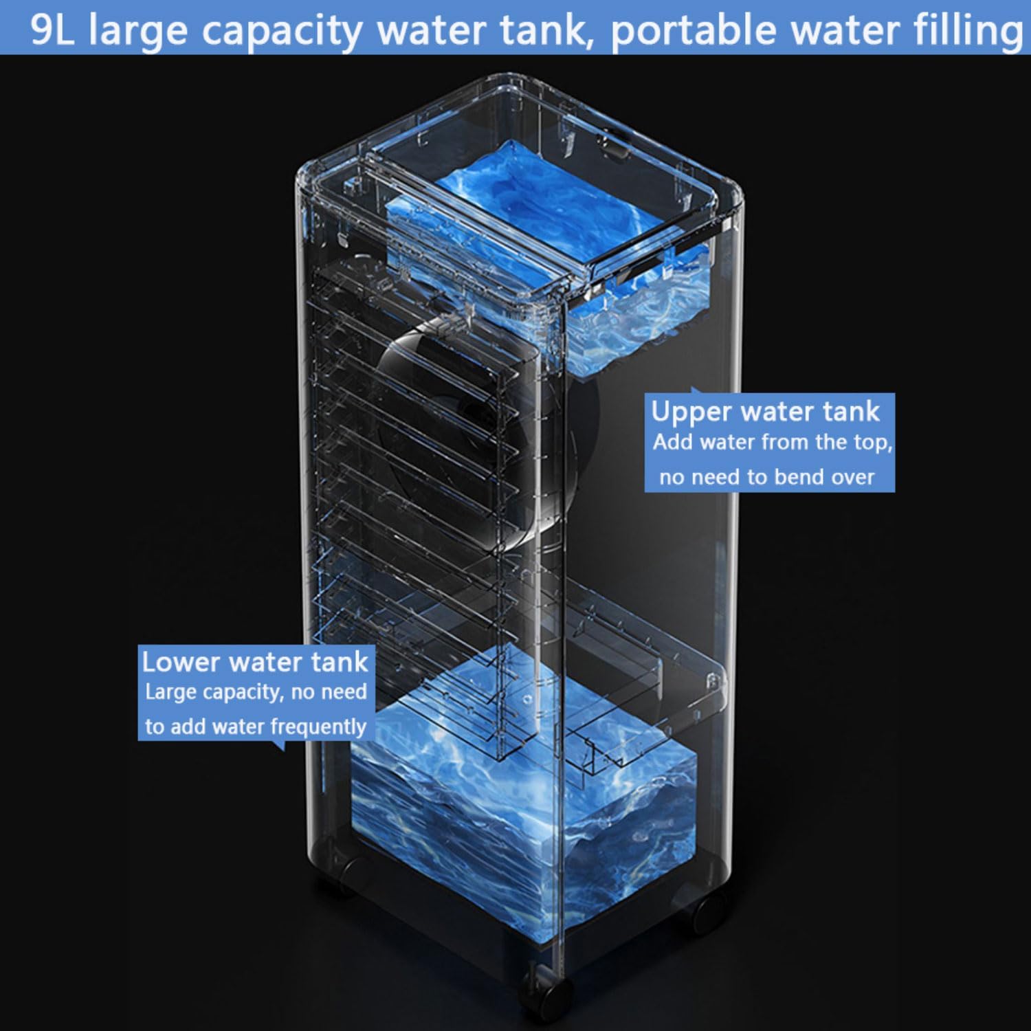GENERIC Refroidisseur D'air Par évaporation, Climatiseur Portable à Oscillation à 90° Avec 3 Vitesses, 3 Modes, Minuterie 15 H, Réservoir D'eau 9 L, Télécommande, Ventilateur De Refroidissement Port