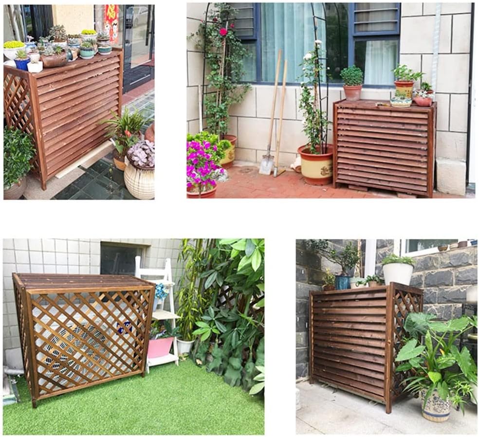 GENERIC Housse Imperméable En Bois Massif Pour Climatiseur - Clôture Extérieure - Protection Pour Unité De Climatisation - Support De Fleurs En Bois Et Grille De Persienne - Taille S : 85 X 35 X 75 Cm