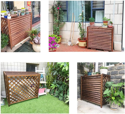 GENERIC Housse Imperméable En Bois Massif Pour Climatiseur - Clôture Extérieure - Protection Pour Unité De Climatisation - Support De Fleurs En Bois Et Grille De Persienne - Taille S : 85 X 35 X 75 Cm
