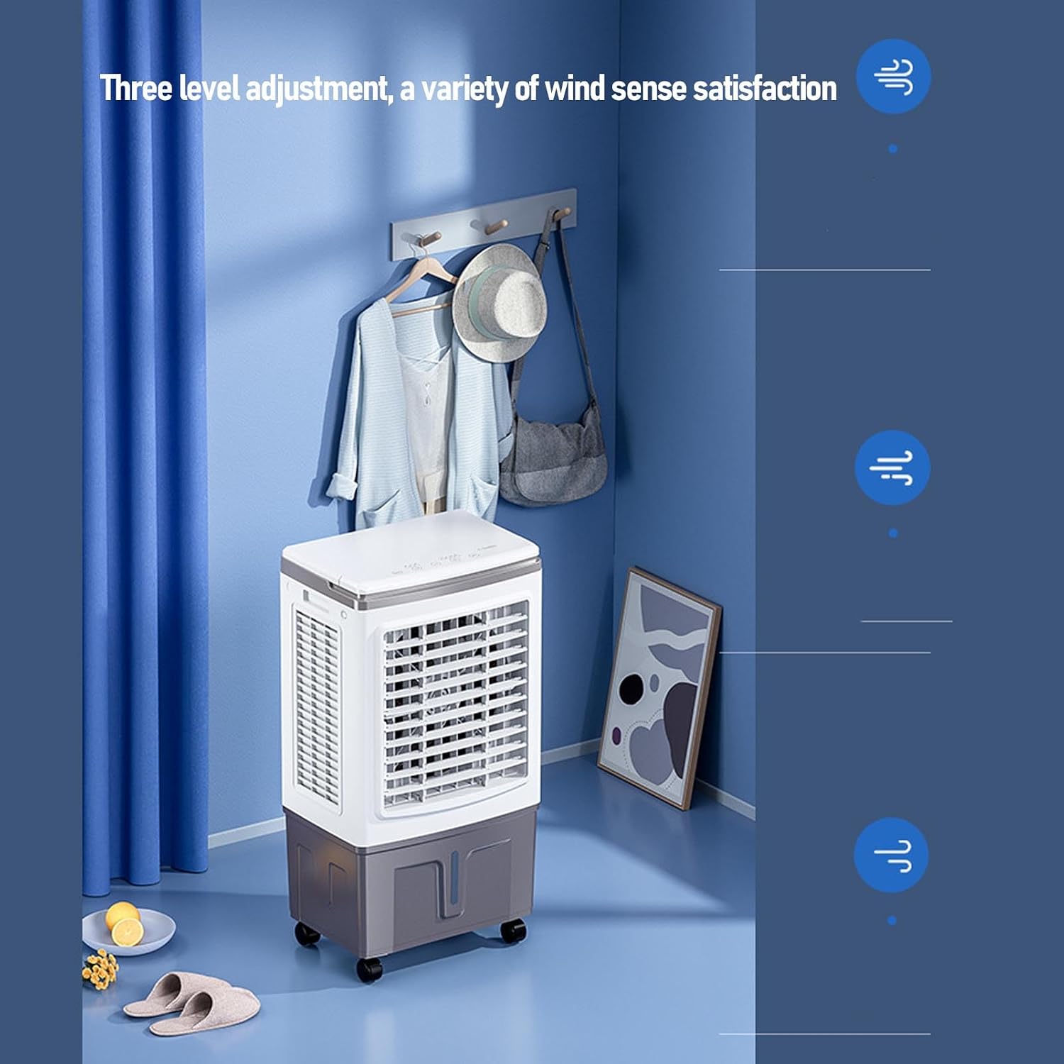  Climatiseur Par évaporation 26 L Portable 3000 M³h à Rotation Automatique 3 En 1 Avec Humidification 3 Vitesses 2 Blocs De Glace Pour La Maison, Le Bureau, Le Jardin