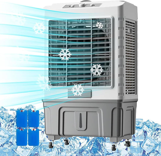 GENERIC Refroidisseur D'air évaporatif 55L, Humidificateur De Ventilateur à Courant Alternatif Portable Avec Cristaux De Glace Pour Les Grandes Pièces, Système De Refroidissement Efficace à L'énergie 3 En 1,