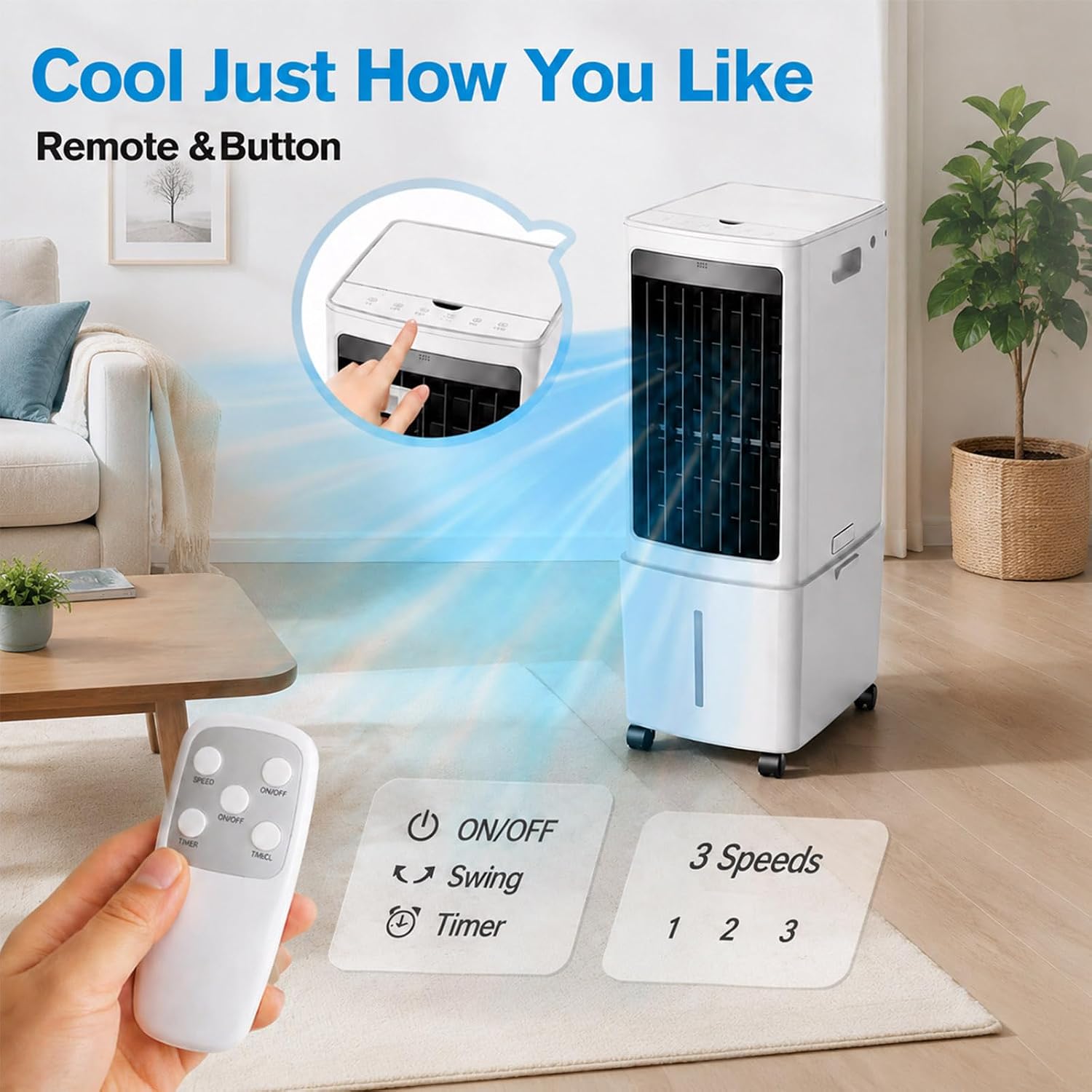 GENERIC Refroidisseur D'air évaporatif Portable, Réservoir Amovible De 12L Et Boîtes à Glace Pour Le Refroidissement Instantané.Smart 7.5H Timer Avec Télécommande.Le Filtre Anti-Pousse Assure Un Débit D'air P