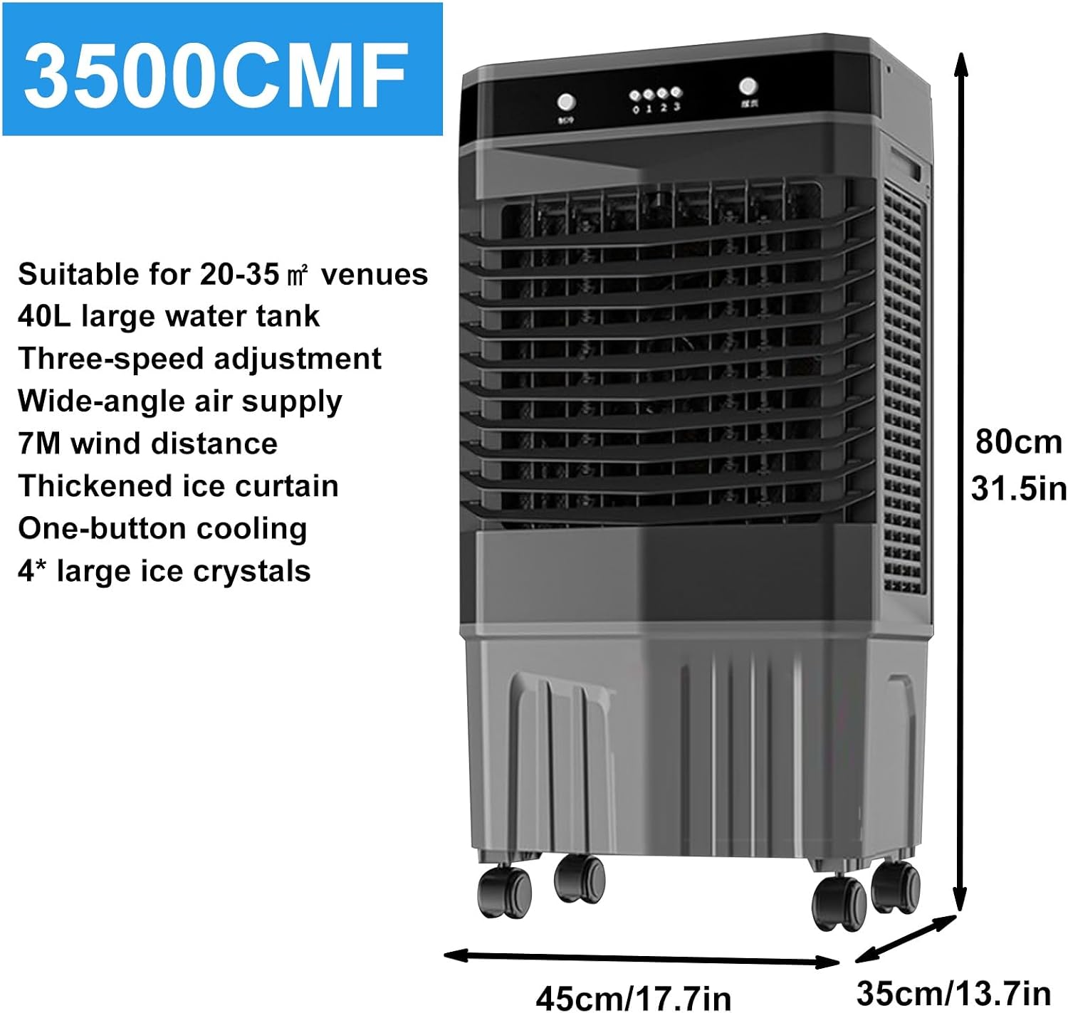 GENERIC Refroidisseur D'air évaporatif Portable Avec Grand Réservoir D'eau Et Packs De Glace Pour Le Refroidissement à Domicile Et Au Bureau