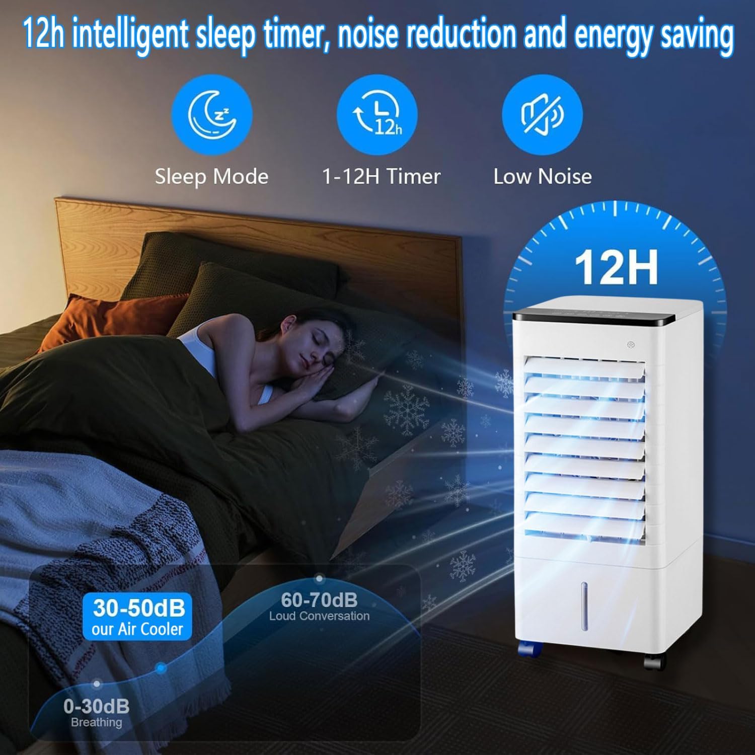 GENERIC Refroidisseur D'air Par évaporation Avec Oscillation à 90°, Minuterie 15h, 3 Vitesses, Réservoir De 9 L, Refroidisseur De Marais Portable Pour Chambre à Coucher, Bureau, Sans Fenêtre