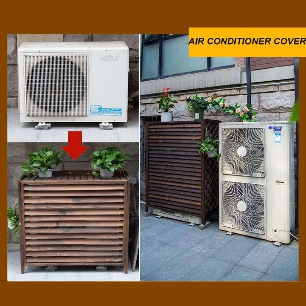  Housse De Climatiseur En Bois Massif Et écran De Garde-corps – Poubelle Multifonction Avec Support De Fleur Pour Pompe à Chaleur, Grille De Protection Pour Une Utilisation En Extérieur
