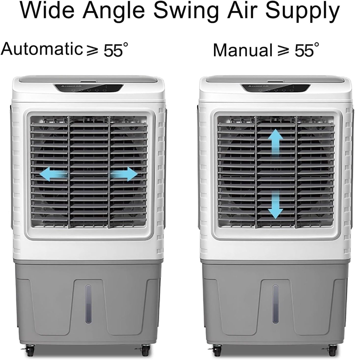 GENERIC Ventilateur De Refroidisseur D'air évaporatif, Refroidisseur De Marais 3 En 1 Avec Oscillation à 120 °, Réglages à 3 Vitesses, Grand Réservoir D'eau, Roues Pour La Mobilité, Idéal Pour Les Grands Espa