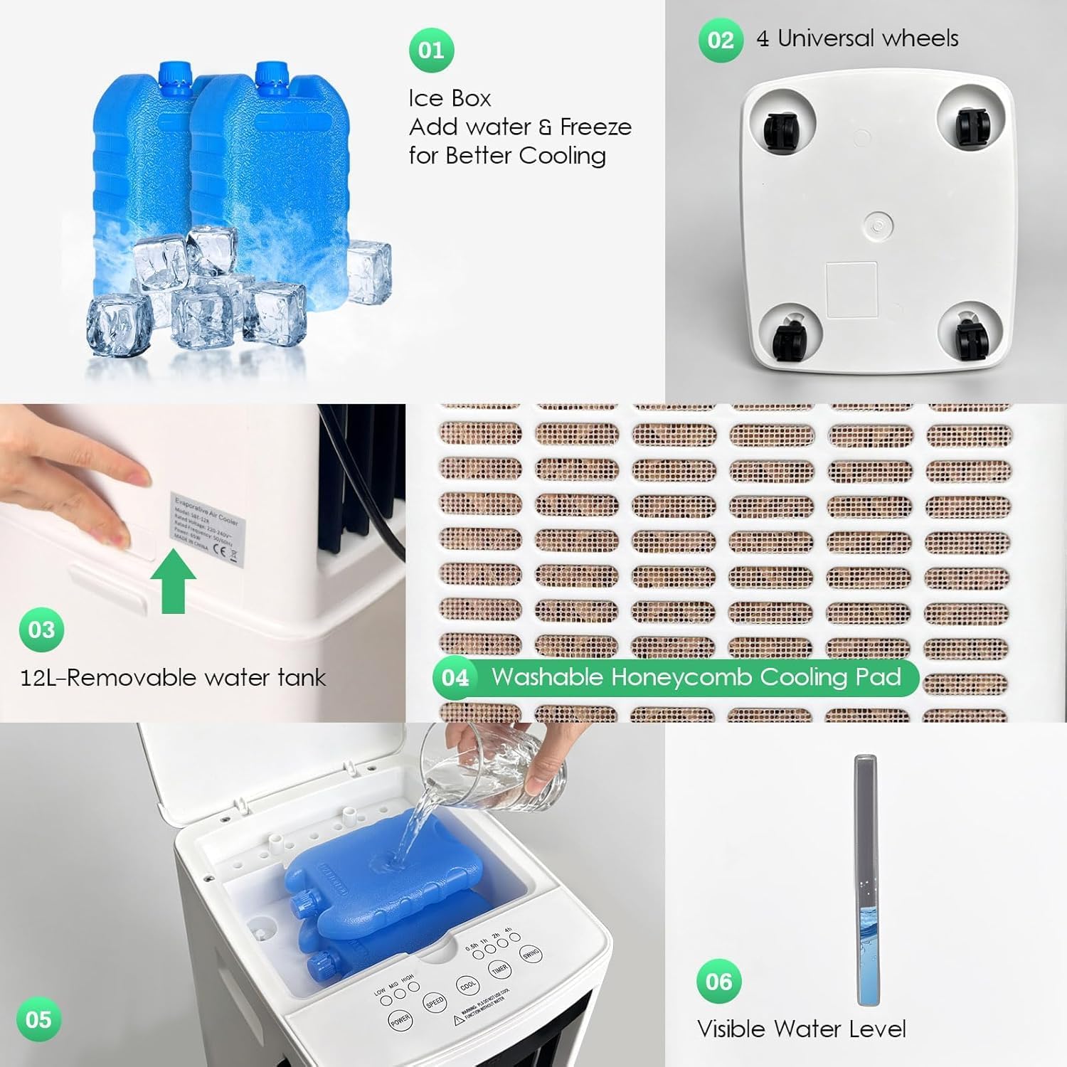 GENERIC Refroidisseur D'air évaporatif Portable, 3100 CFM, Refroidisseur De Marais Avec 3 Modes Et 3 Vitesses, Oscillation à 120°, Minuterie De 0 à 7,5 H, Pour Terrasse, Garage, Refroidissement Extérieur