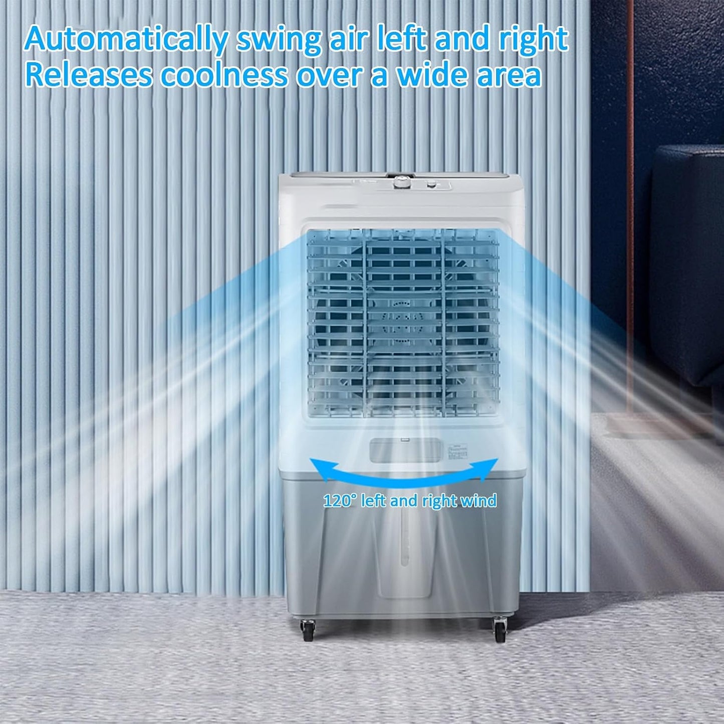 GENERIC Refroidisseur D'air Par évaporation 1800 CFM, Oscillation à 120°, 3 Vitesses, Télécommande, 4 Glacières, Ventilateur De Refroidissement 3 En 1 Pour La Maison, Le Bureau, L'intérieur Et L'extérieur