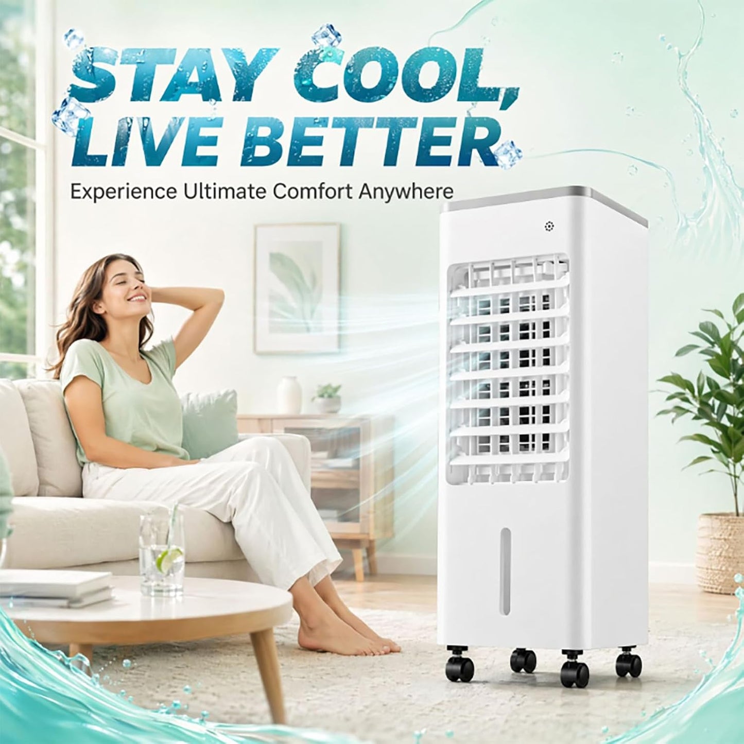  4 En 1 Climatiseur Mobile Silencieux 6L Sans Tuyau D’Évacuation,Rafraîchisseur D’Air Évaporatif,Silencieux Avec Télécommande,4 Blocs Réfrigérants,3 Vitesses,Minuterie 7.5H,pour Chambre,Salon,Bureau