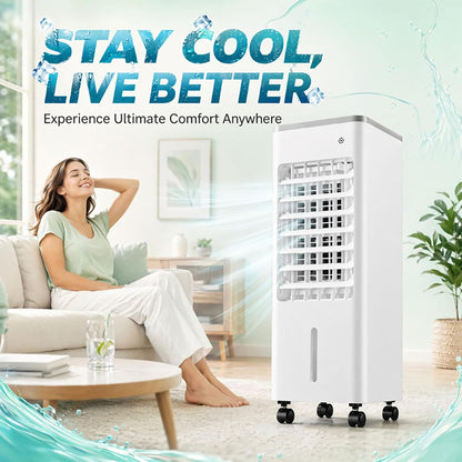  4 En 1 Climatiseur Mobile Silencieux 6L Sans Tuyau D’Évacuation,Rafraîchisseur D’Air Évaporatif,Silencieux Avec Télécommande,4 Blocs Réfrigérants,3 Vitesses,Minuterie 7.5H,pour Chambre,Salon,Bureau