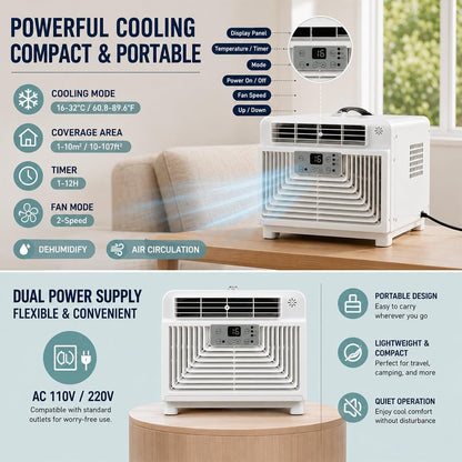  Climatiseur Mobile Pour Camion, Bateau Et Camping-Car, Petit Climatiseur Portable à Compresseur Avec Modes Refroidissement, Déshumidification, Ventilation Et Télécommande