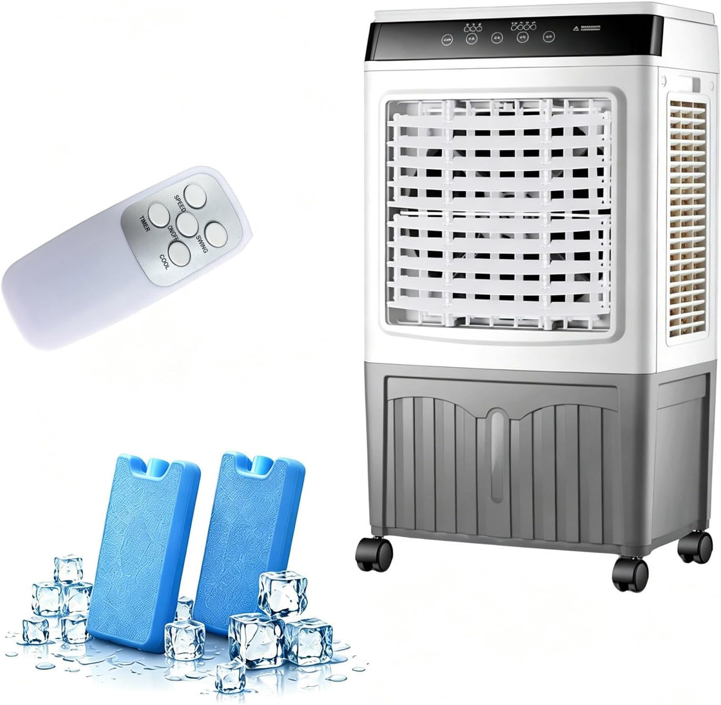 GENERIC Refroidisseur D'évaporation 12L Avec Télécommande, Minuterie Et Tampons 3 Faces.Ventilateur De Climatiseur Portable Pour Le Bureau à Domicile.Comprend Filtre à Poussière, Roues Et Réservoir Amovible P