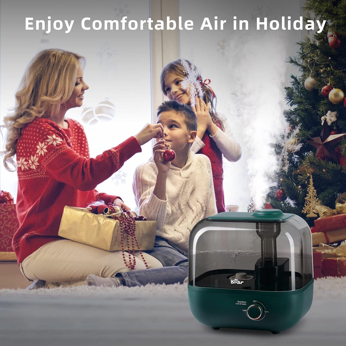  BEAR Humidificateur 5L à Remplissage Par Le Haut, 28 DB Ultra Silencieux Pour Bébés Et Plantes, Fonctionne Jusqu'à 35 Heures, Avec Plateau D'arômes, Buse à Vapeur Rotative à 360°, Arrêt Automatique