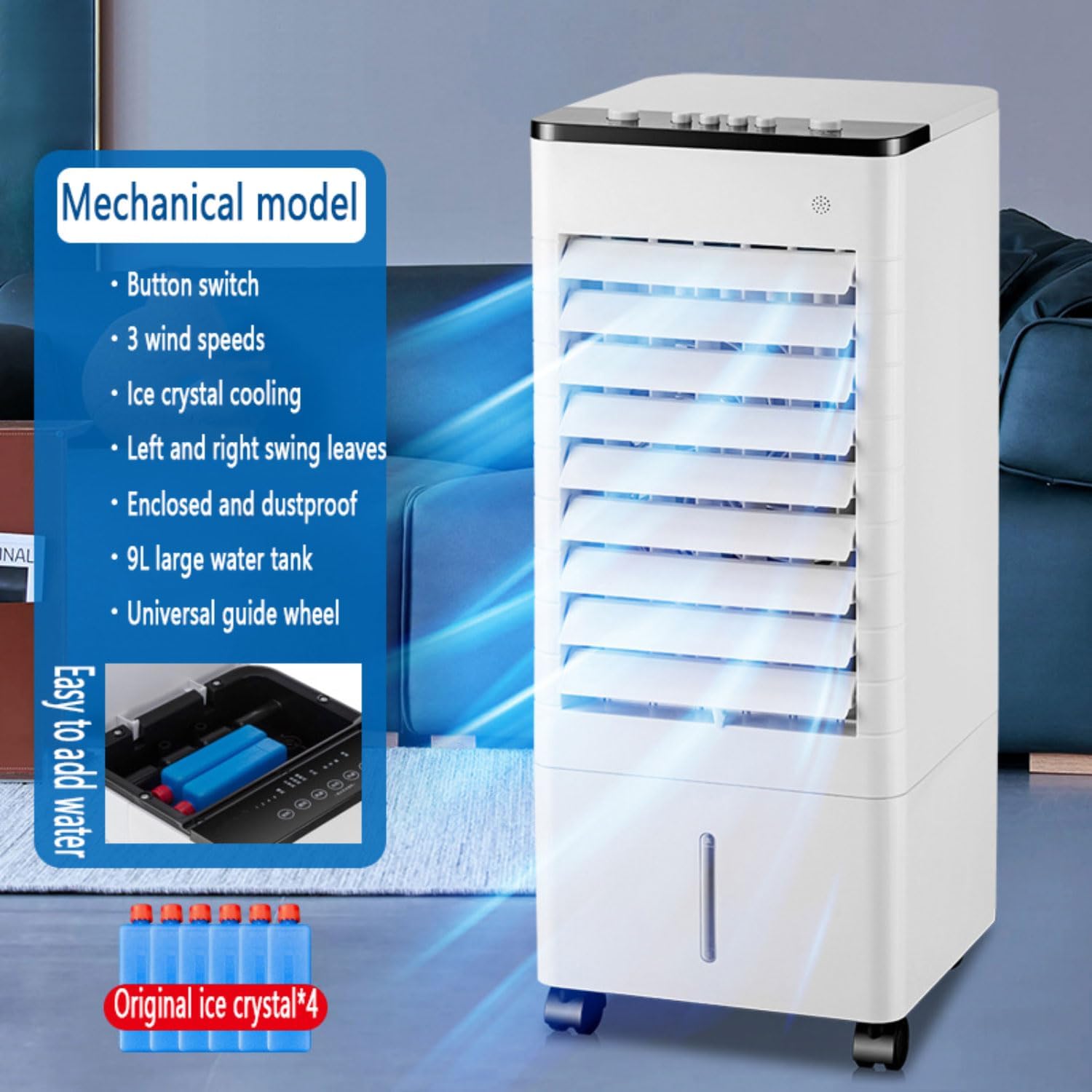 GENERIC Refroidisseur D'air Par évaporation Avec Oscillation à 90°, Minuterie 15h, 3 Vitesses, Réservoir De 9 L, Refroidisseur De Marais Portable Pour Chambre à Coucher, Bureau, Sans Fenêtre
