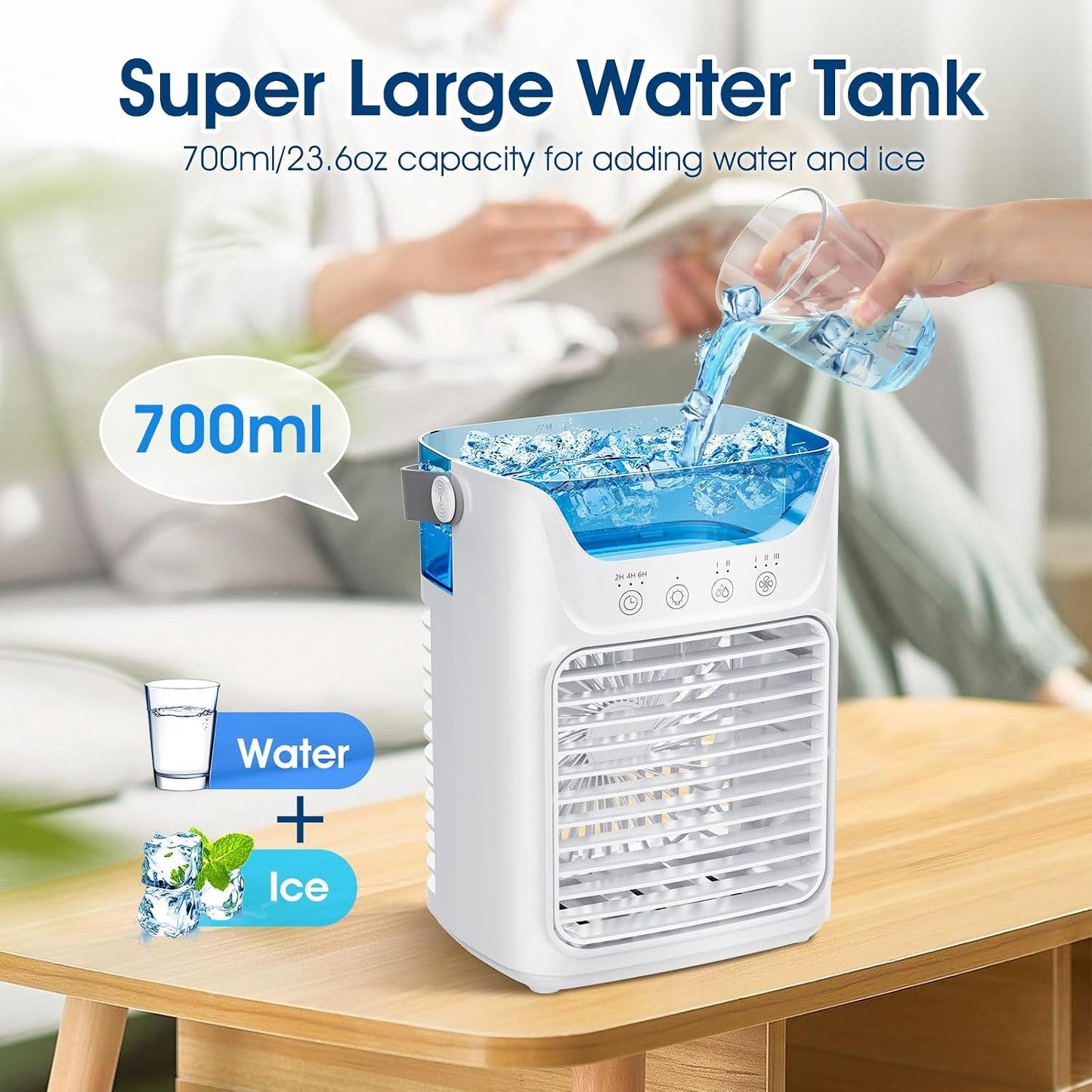 GENERIC Refroidisseur D'air Portable – Tundra Freeze Avec 3 Vitesses De Vent, 7 Lumières LED, Réservoir D'eau De 700 Ml Pour La Maison, Le Bureau Et La Chambre à Coucher