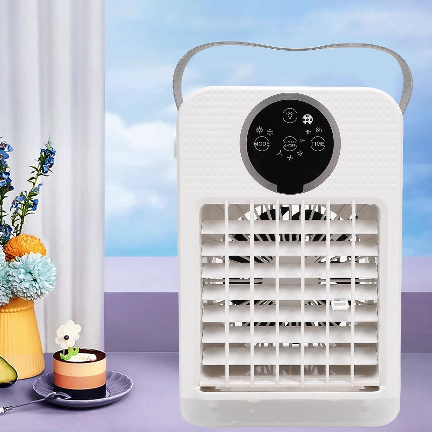  Climatiseur Portable 4 En 1, Refroidisseur D'air Par évaporation De 700 Ml, Mini Ventilateur De Refroidissement De Bureau Avec Minuterie Pour Le Bureau Et La Maison