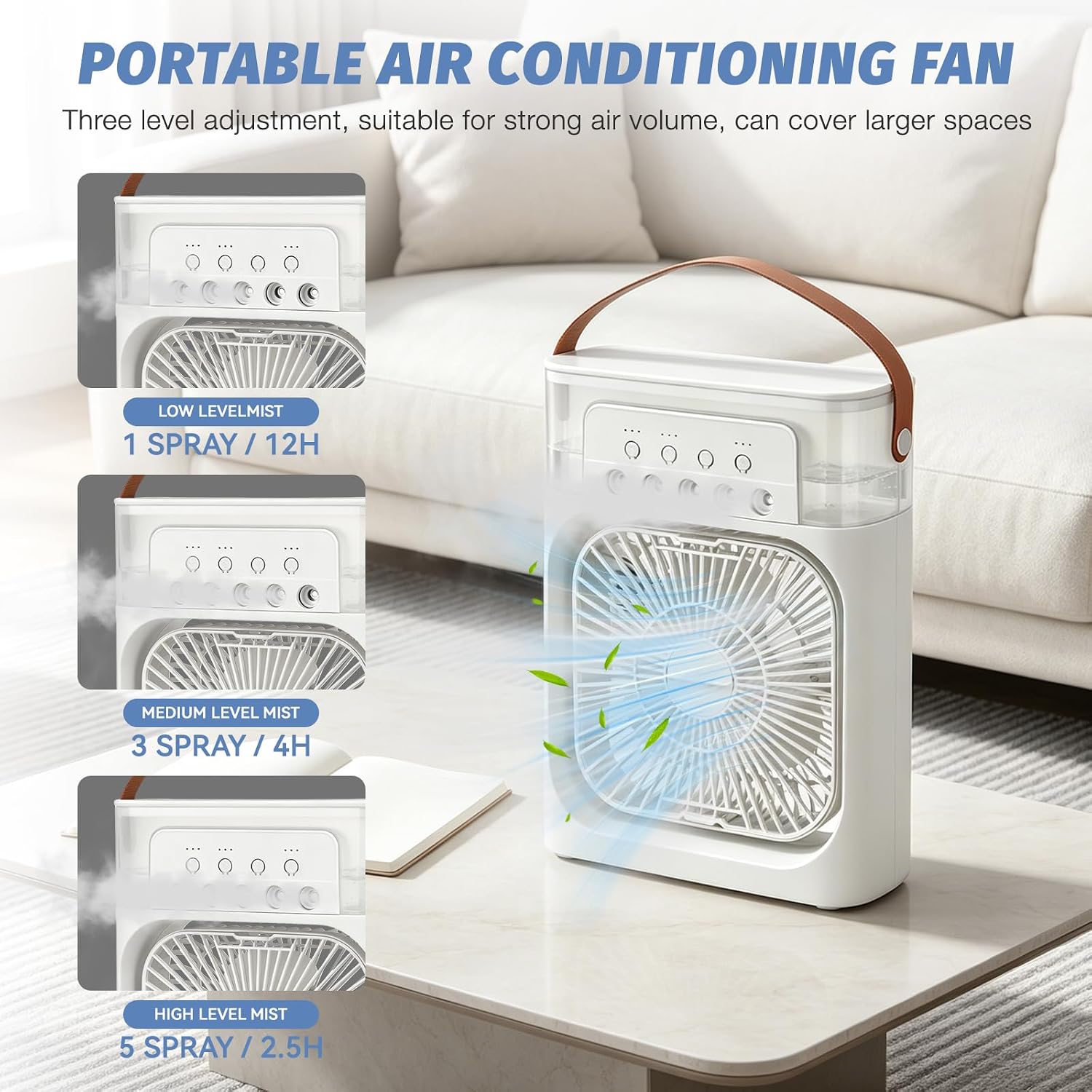  Foreverup Climatiseur Mobile Portable, Mini Refroidisseur D'air Avec Diffuseur D'eau, Mini Air Climatiseur Ventilateur Avec 3 Velocità, Timer, 7 Lumières LED Pour La Maison,la Chambre(Blanc)