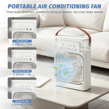 Foreverup Climatiseur Mobile Portable, Mini Refroidisseur D'air Avec Diffuseur D'eau, Mini Air Climatiseur Ventilateur Avec 3 Velocità, Timer, 7 Lumières LED Pour La Maison,la Chambre(Blanc)
