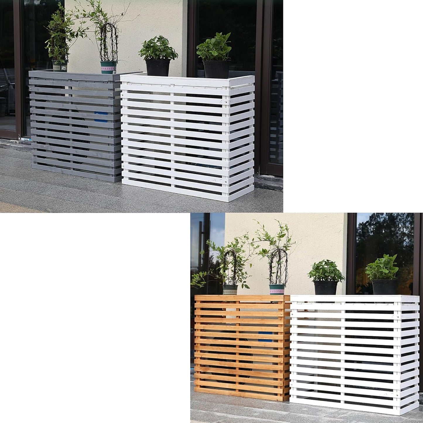  Housse Décorative Pour Climatiseur Pour Clôture Extérieure – Housse élégante En Bois Pour Unité De Climatisation Et Support De Plante Avec Protection Supérieure – Design Résistant Aux Intempéries
