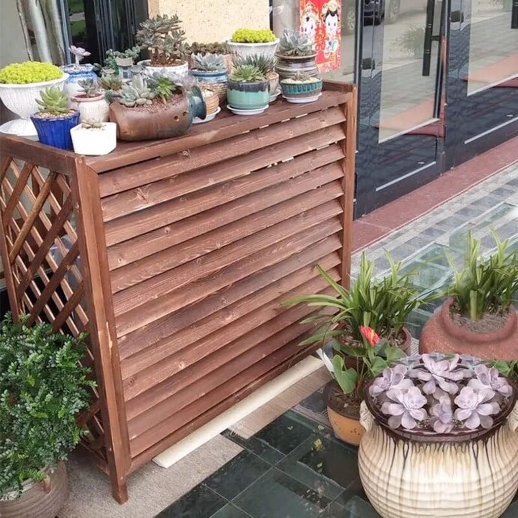 GENERIC Housse Imperméable En Bois Massif Pour Climatiseur - Clôture Extérieure - Protection Pour Unité De Climatisation - Support De Fleurs En Bois Et Grille De Persienne - Taille S : 85 X 35 X 75 Cm