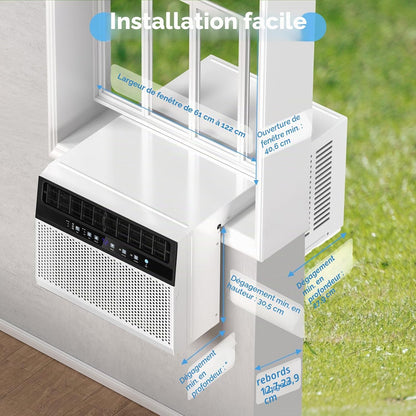  Electactic Climatiseur De Fenêtre En Forme De U, Unité De Climatisation De Fenêtre De 12 000 BTU Refroidit Jusqu'à 550 M², 6 Modes, Unité Climatisée Avec Vue Complète De La Fenêtre, économie D'énergie