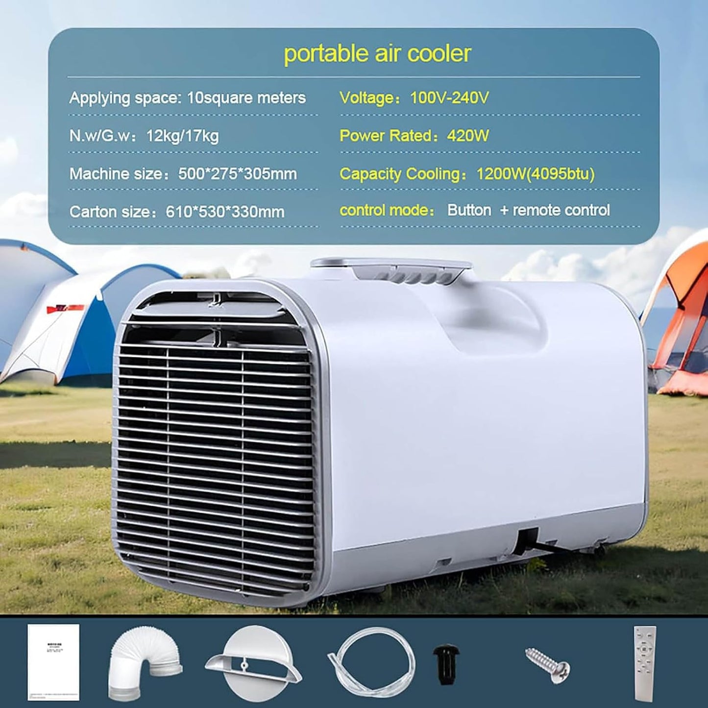  Climatiseur Portable, 3 Modes De Débit D'air, Refroidisseur D'air Extérieur Pour Le Camping, Camping-Car Et Usage Domestique, Ventilateur Personnel Compact Pour La Chambre Et Le Bureau